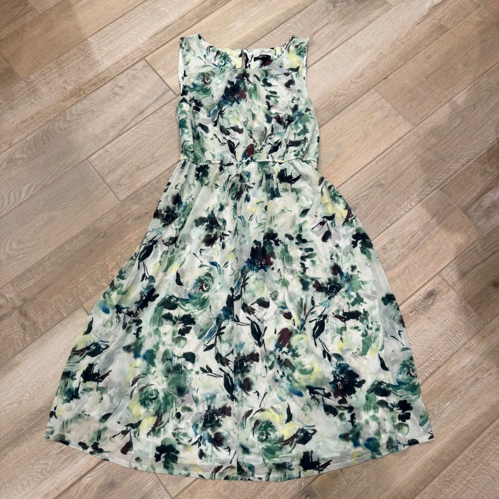 Simply Vera Vera Wang Floral Watercolor Sleeveless Midi Dress Green Blue Large